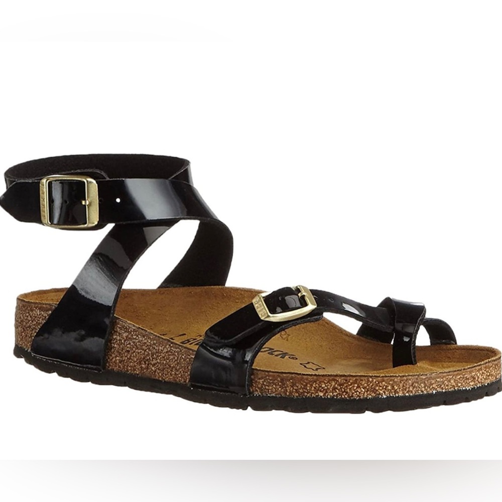 Birkenstock Women's Yara Sandals, Black Patent Gold sz. L6 M4 - Picture 3 of 5